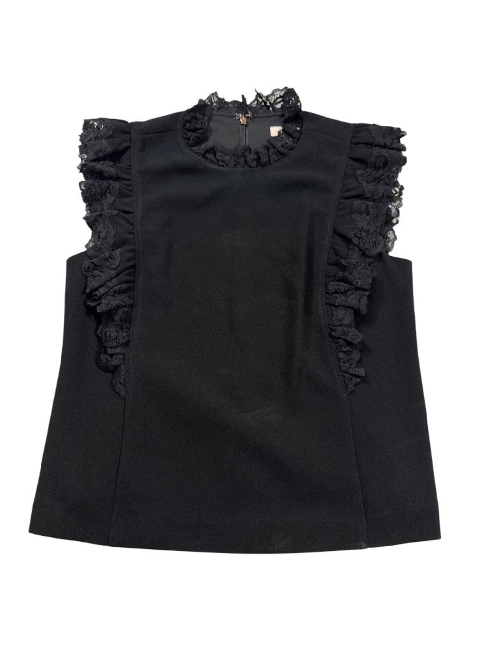 Rebecca Taylor Lace Ruffle Black Sleeveless Top Size 6 Elegant (D1128)